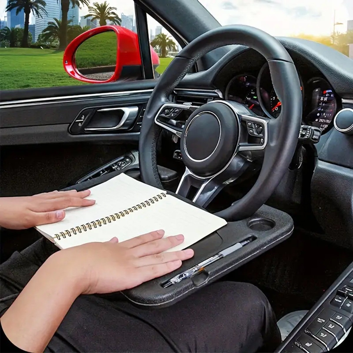 Multifunctional Car Steering Wheel Table Tray, Plastic, Black