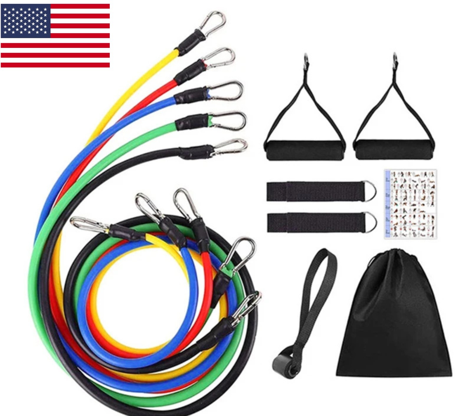 11PCS Resistance Bands Set Yoga Pilates Abs Fitness Exercise Workout Tube Bands