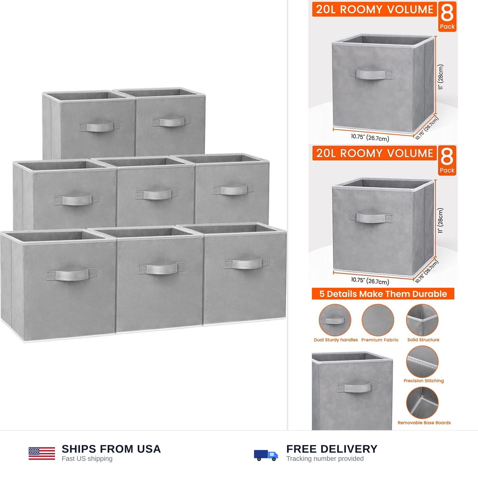 Storage Cubes - 11 Inch Heavy Duty Fabric Closet Bins for Shelves, Cube Organ...