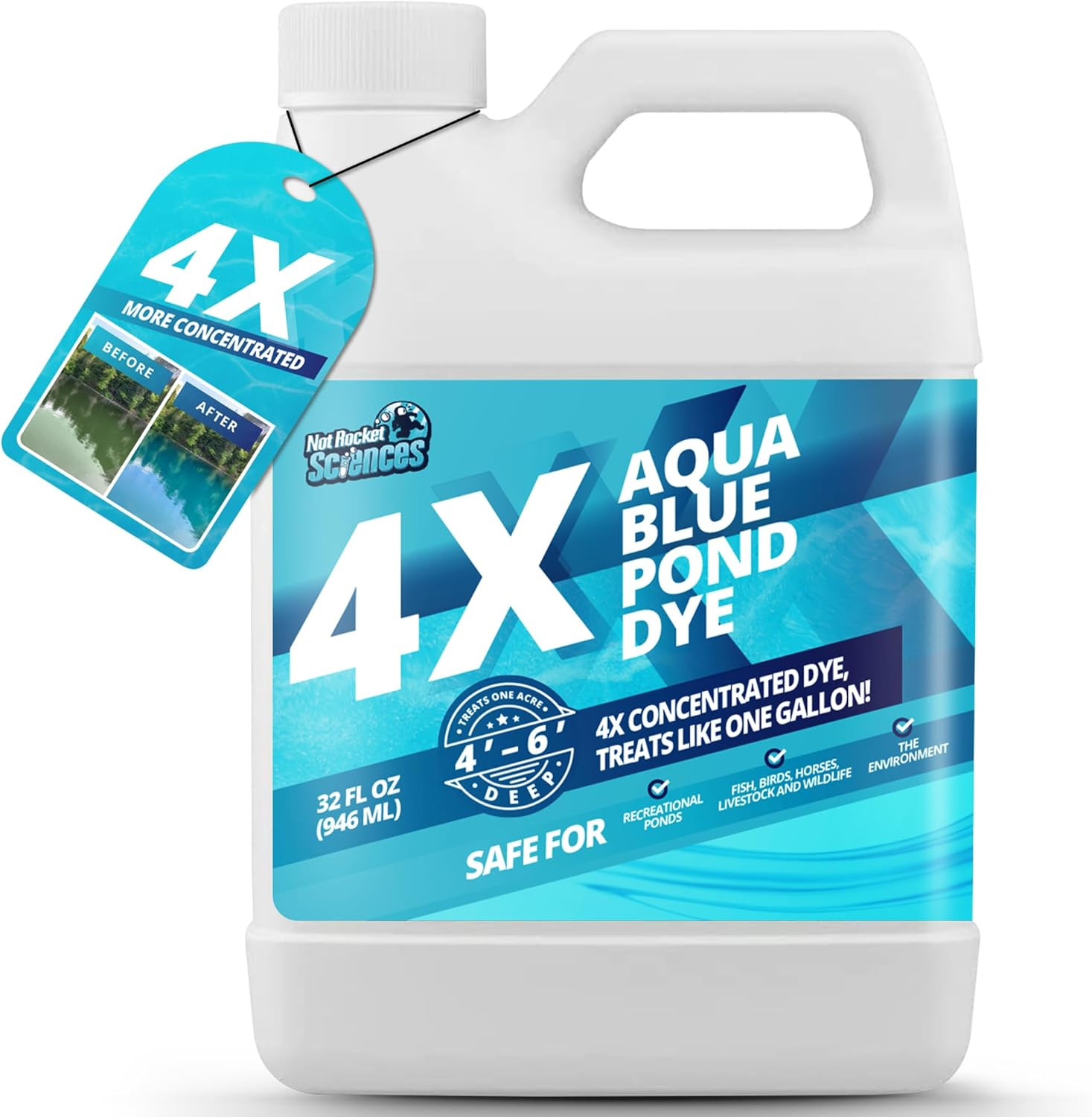 32Oz Aqua Blue Pond Dye 4X Concentrate, Lake & Pond Dye Blue for Aqua Colored Wa