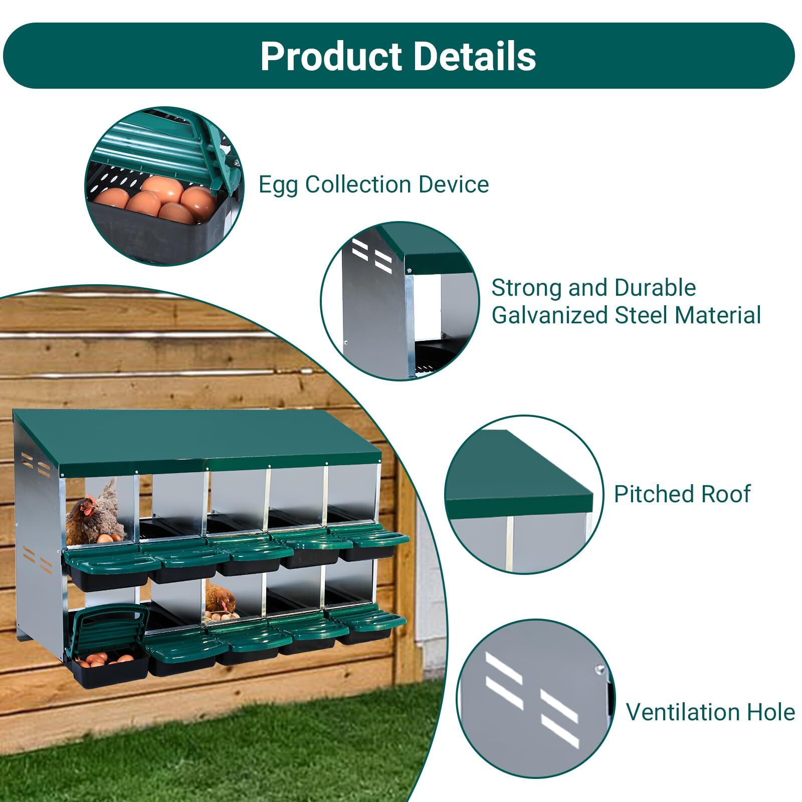 10 Compartments Chicken Nesting Box Chicken Nesting Boxes for Laying Eggs Metal