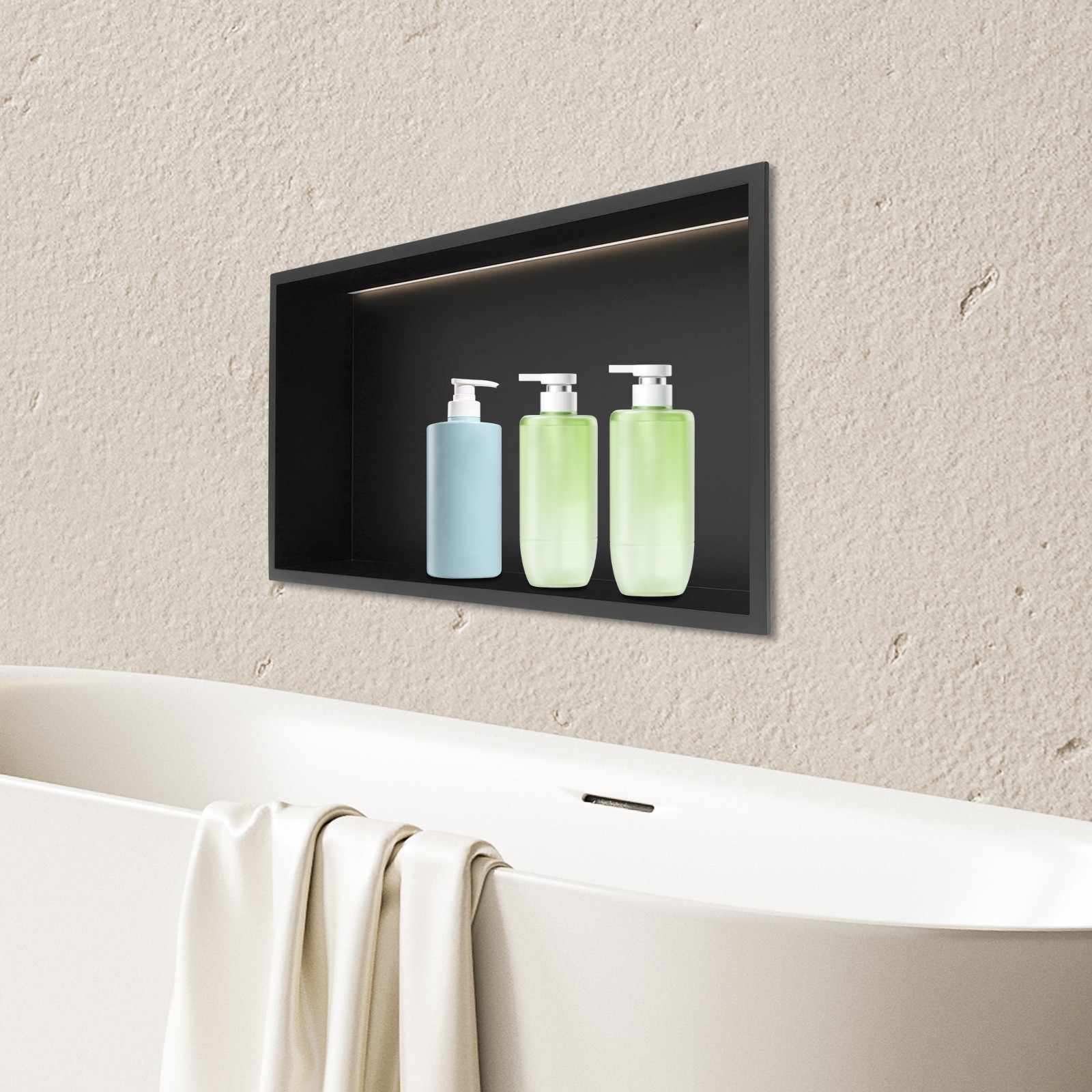 LED Shower Niche W/ Lighting, Bathroom Recessed Wall Shelf Rectangle waterproof