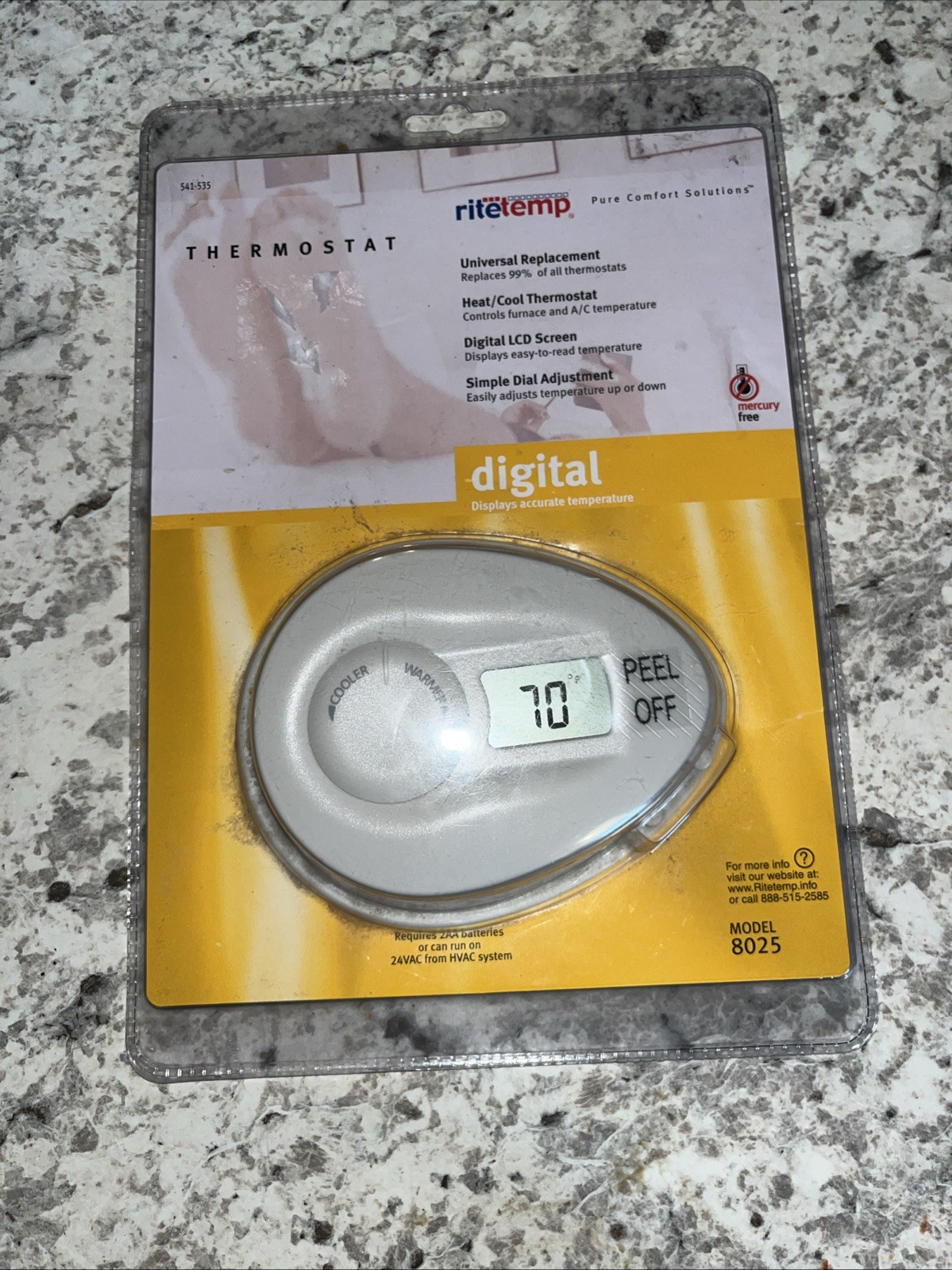 RiteTemp 8025 Digital Heat/Cool Thermostat AA Battery White