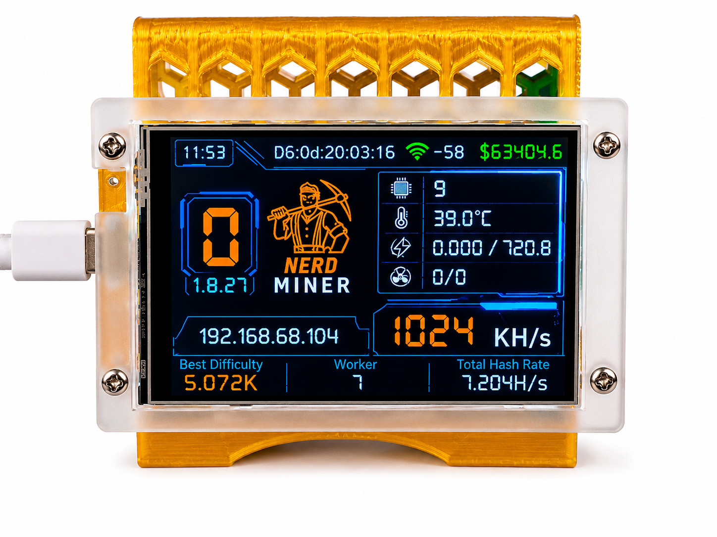 Nerd Miner Solo Bitcoin Miner 1.06TH/s BTC Lottery Miner WiFi USB-C Tested