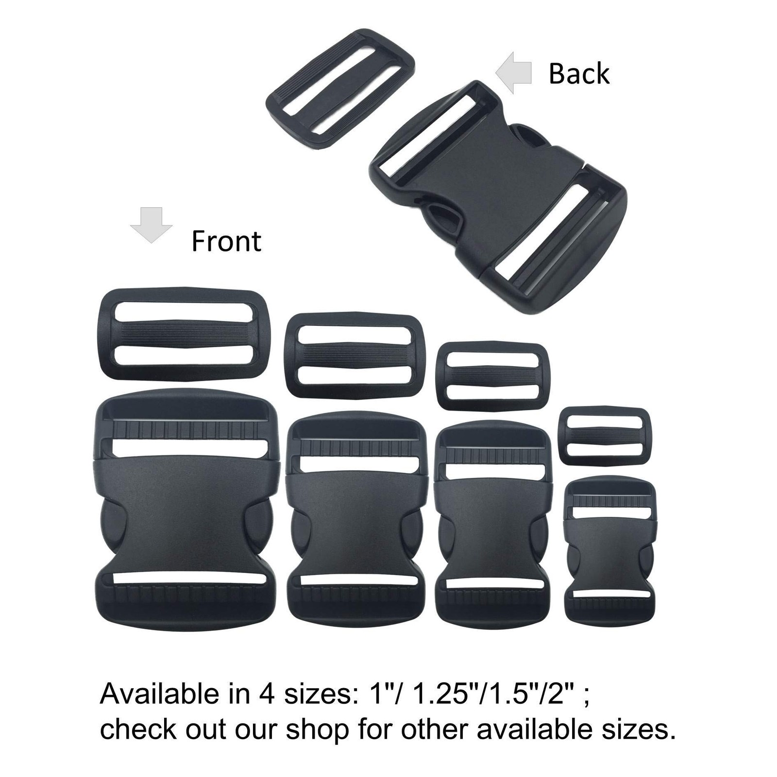 EesTeck 2 Set 1.5 Inch Flat Dual Adjustable Plastic Quick Side Release Plasti...