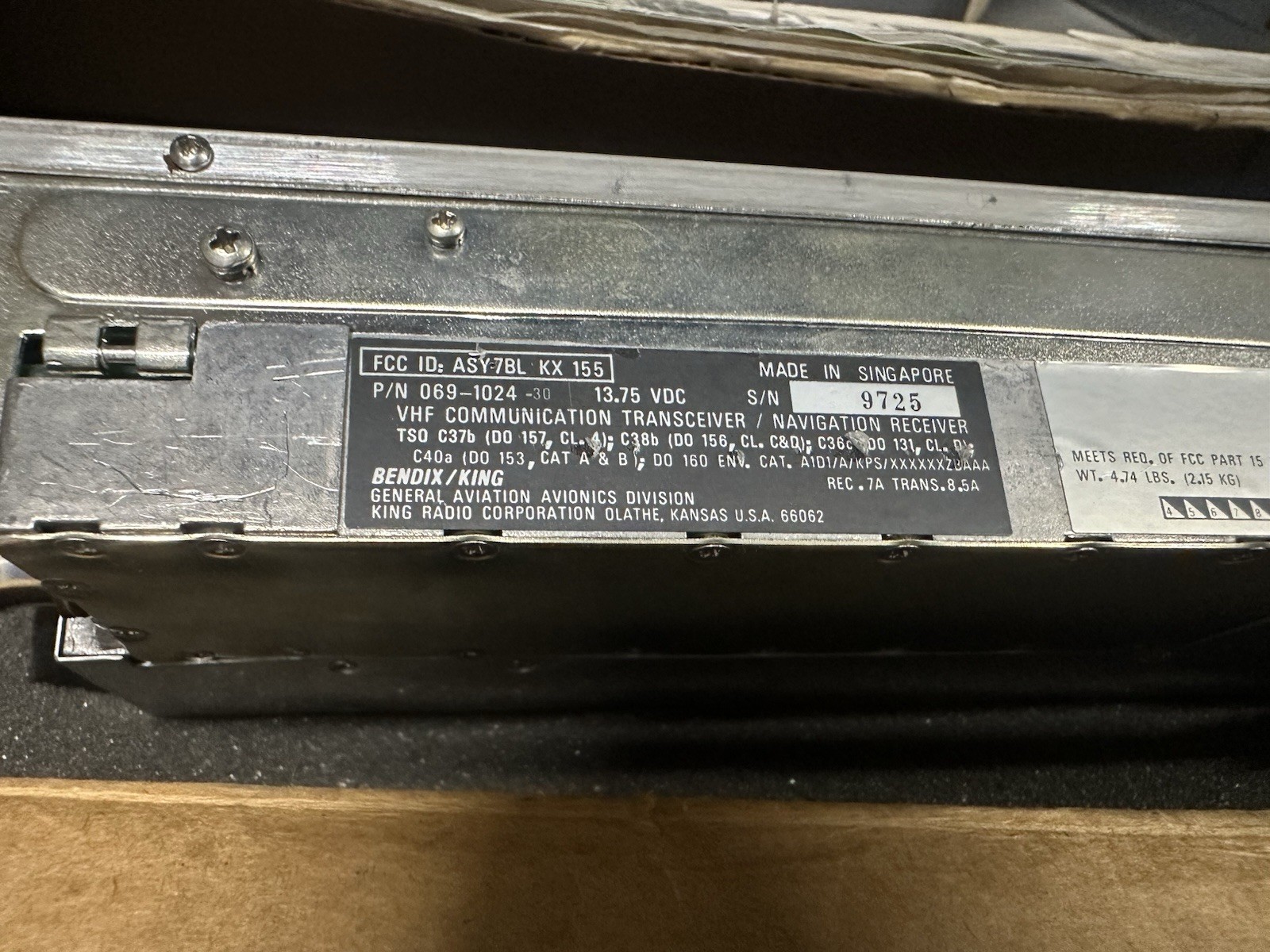 Bendix/King KX 155 TSO NAV/COMM – 14V – Working unit. (No Tags)