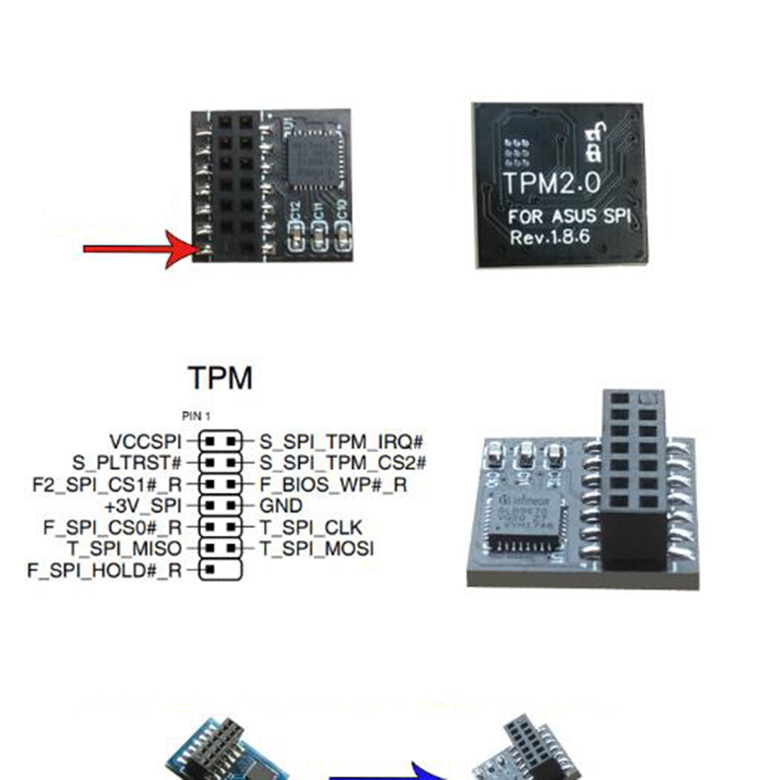 TPM 2.0 Encryption Security Module Supports Version 14 20pin for ASUS SPI M R2.0