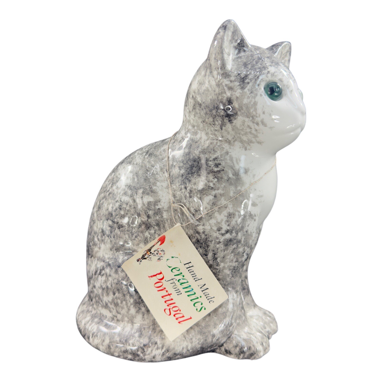 ELPA Alcobaca White Black Cat With Glass Green Eyes Made In Portugal W Sticker