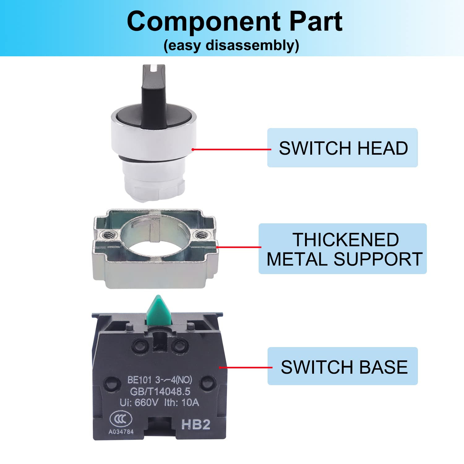 2 Pack 22Mm 3 Position Maintained Selector Switch, 2NO 10A 440V Latching