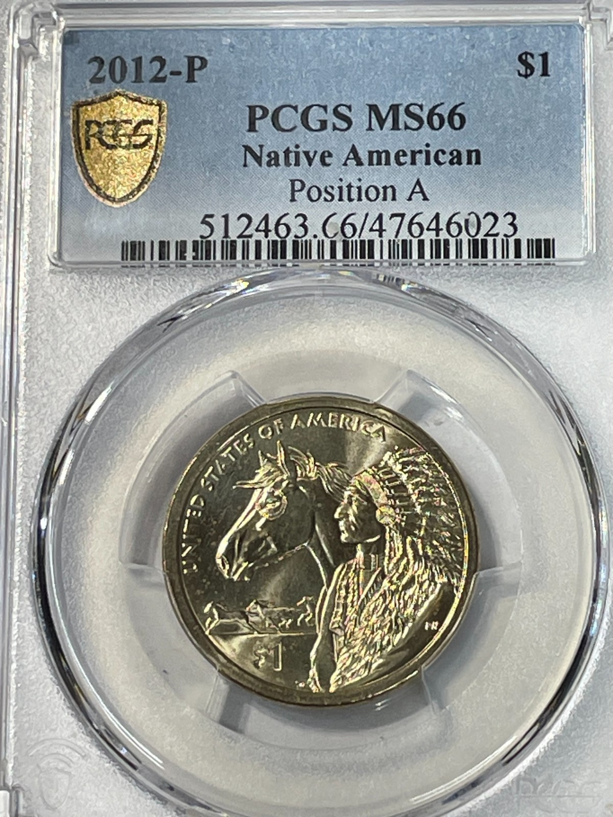 2012 P Position A Native American Dollar PCGS MS66 Sacagawea Gold Shield