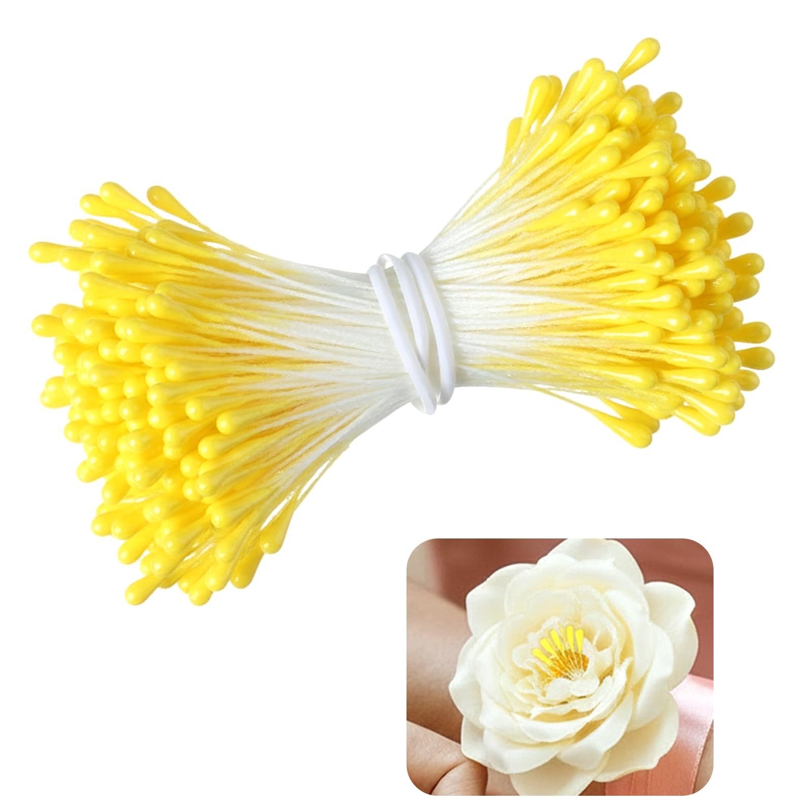 150 PCS 2mm Yellow Double Heads Flower Stamen Artificial Crafts Decoration