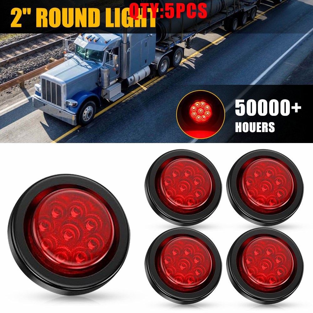 2" Round Red 9 LED Light Trailer Side Marker Clearance Grommet & Plug 5-25X