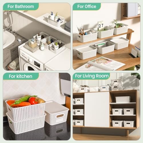 Plastic Storage Baskets with Lid-Plastic Storage Containers Stackable White