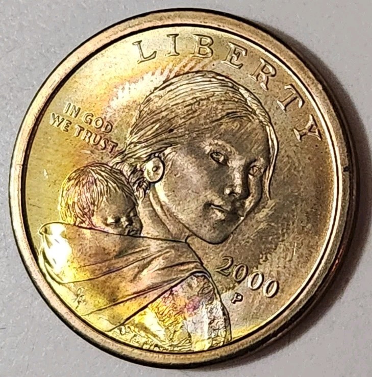 2000-D Sacagawea $1 dollar US Coin Rainbow Toned