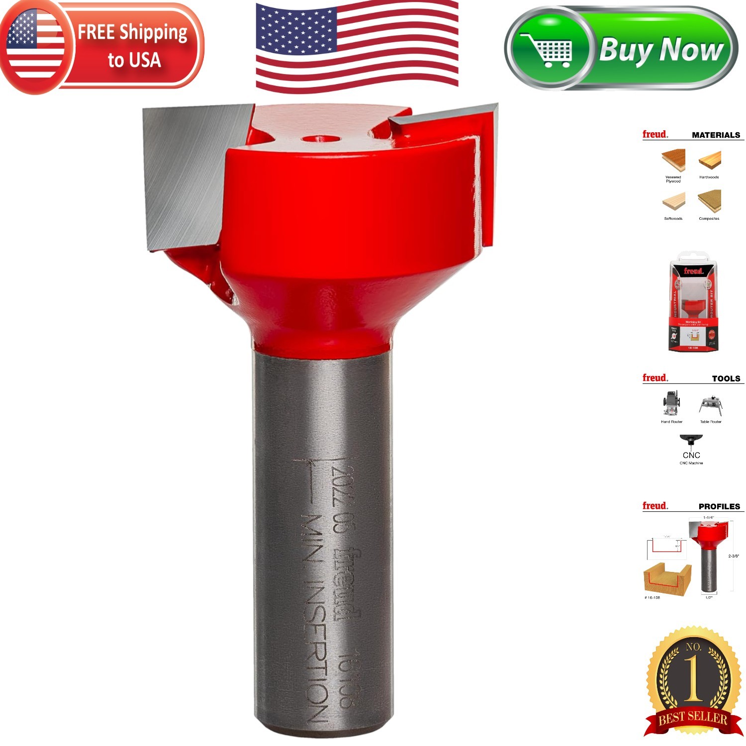 Efficient 1-1/4" Surfacing & Mortising Bit - 1/2" Shank, Vibration-Free Design
