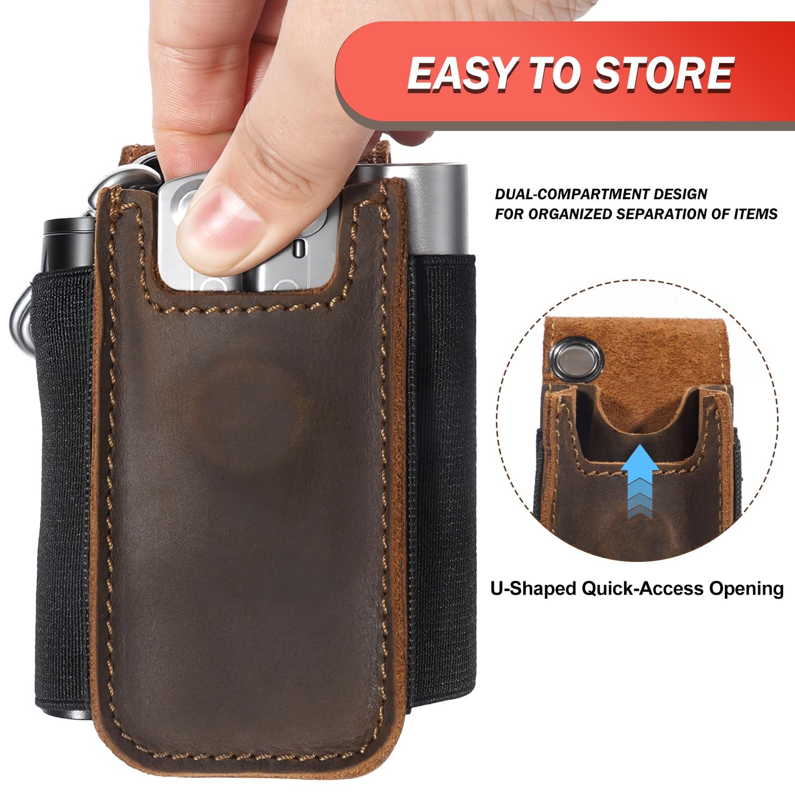 Genuine Leather Pouch for Leatherman Multi-Tool Kit, Darkbrown