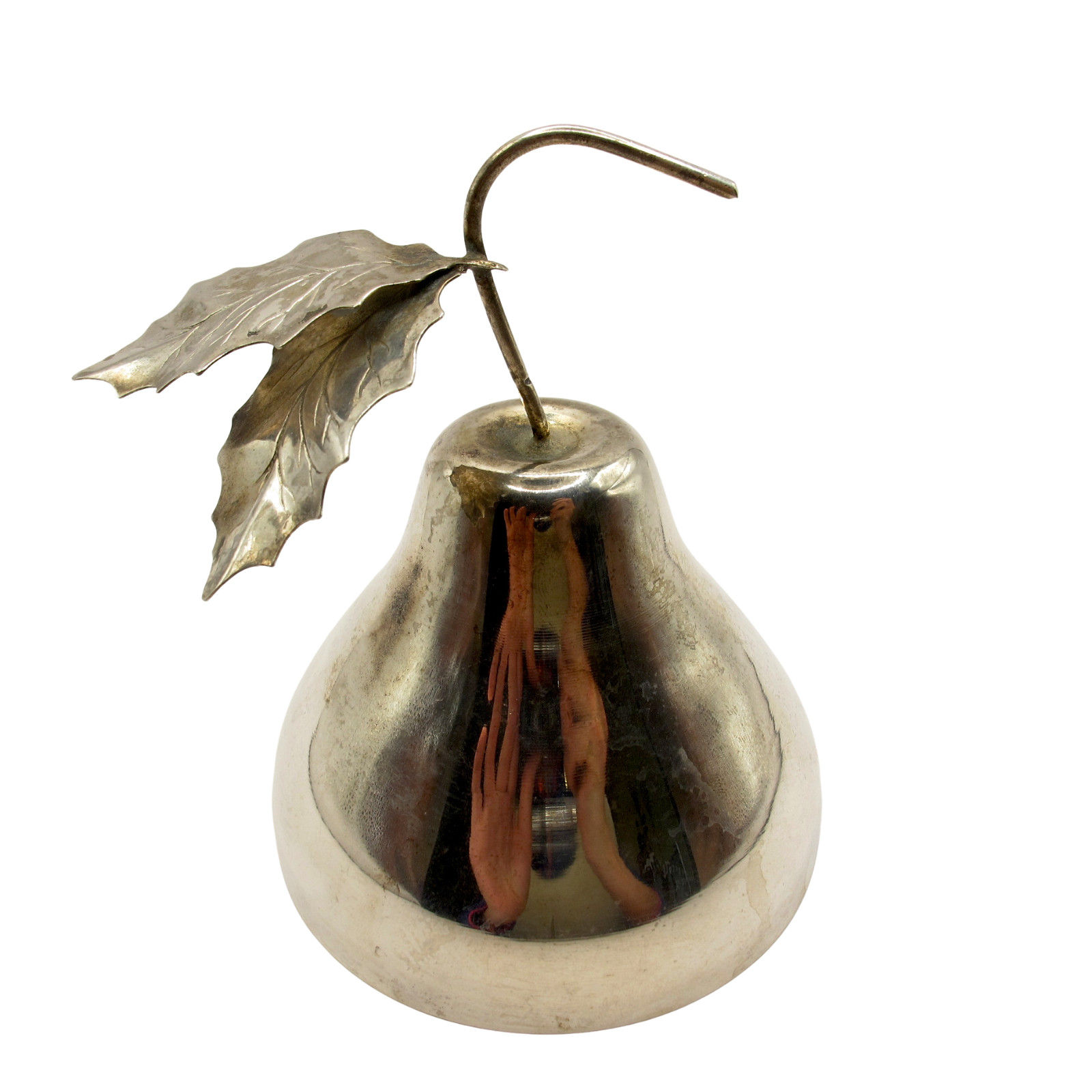 Vintage Silver Plated Pear Figure Brass Base 1960s Mid Century Fruit Decor 1960s