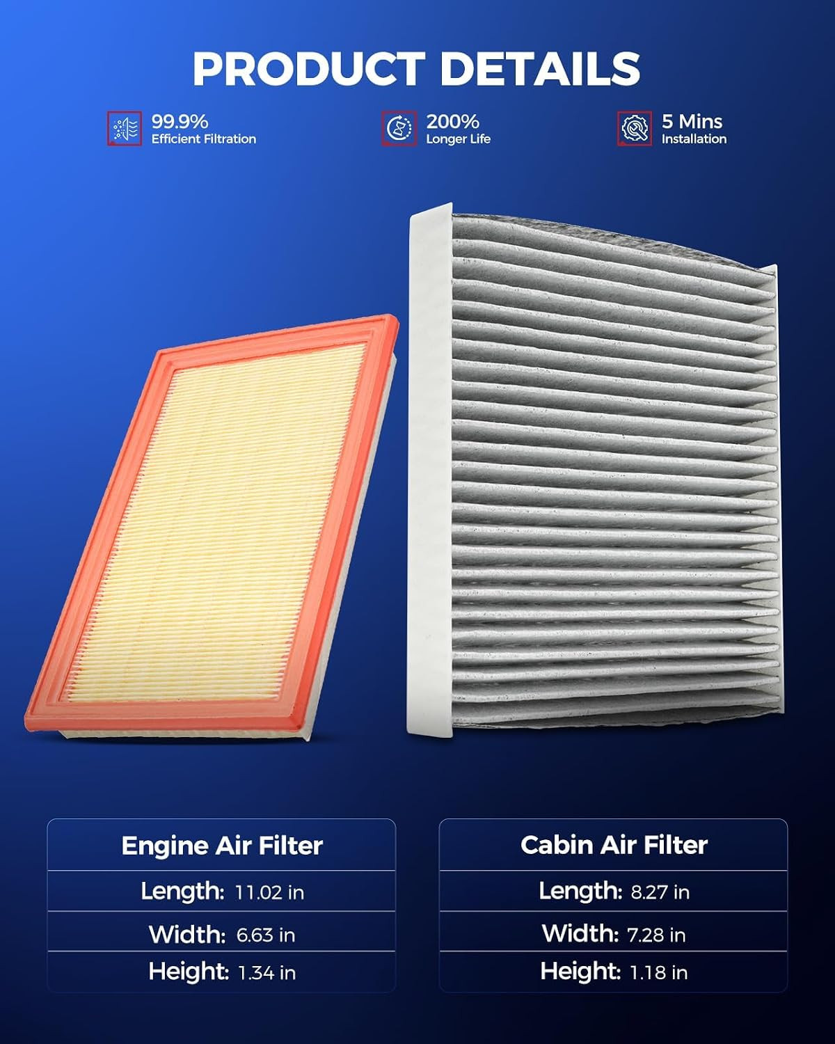 Engine & Cabin Air Filter Kit, Replacement for Subaru Impreza 2002-2007 2.0T, Sa
