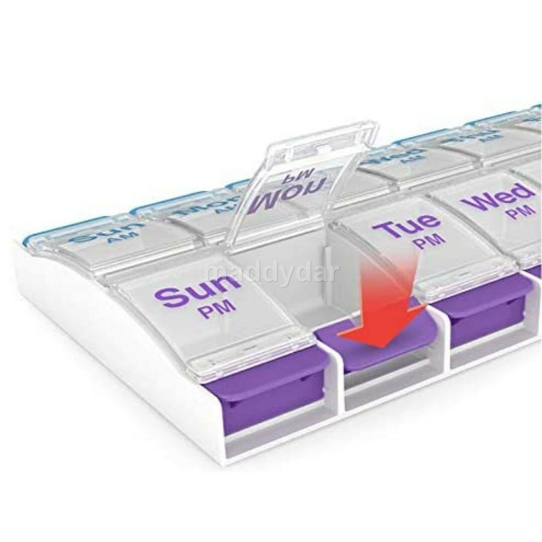 Weekly Pill Planner Organizer XL Easy Use AM/PM with Push Button 7 Day Box Case
