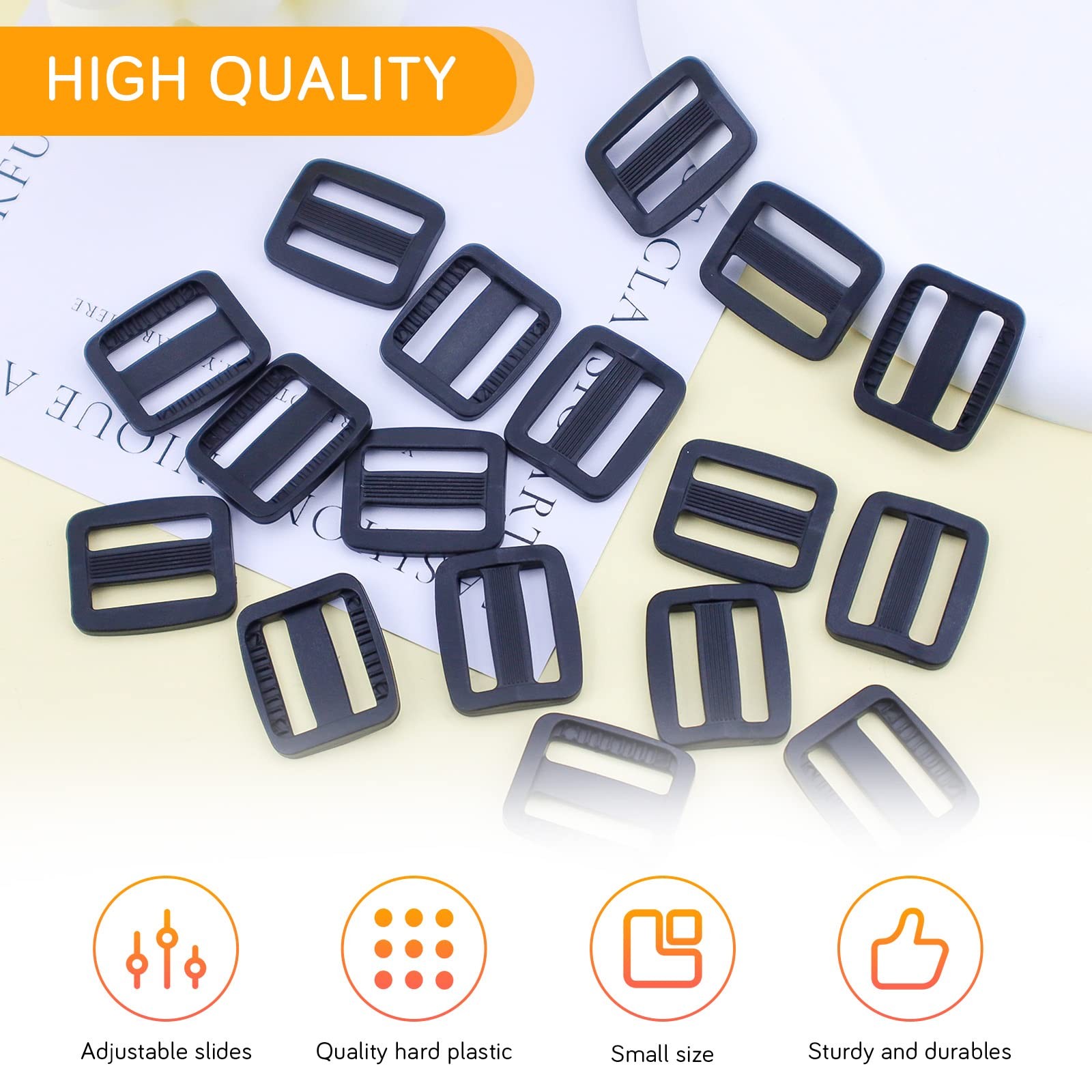 100 PCS Black Plastic Tri-Glide Slides 0.79 Inch Adjustable Webbing Belt