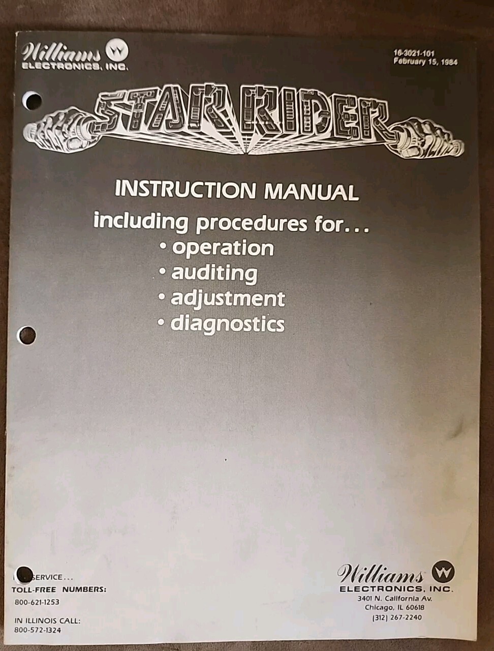 Star Rider Instruction Manual Arcade  Williams Original 1984