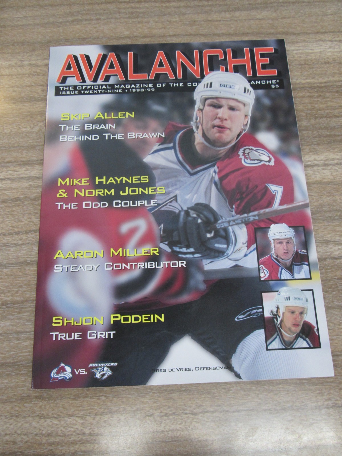 1998-99 Avalanche vs. Predators  Program 2/27/99 Greg De Vries