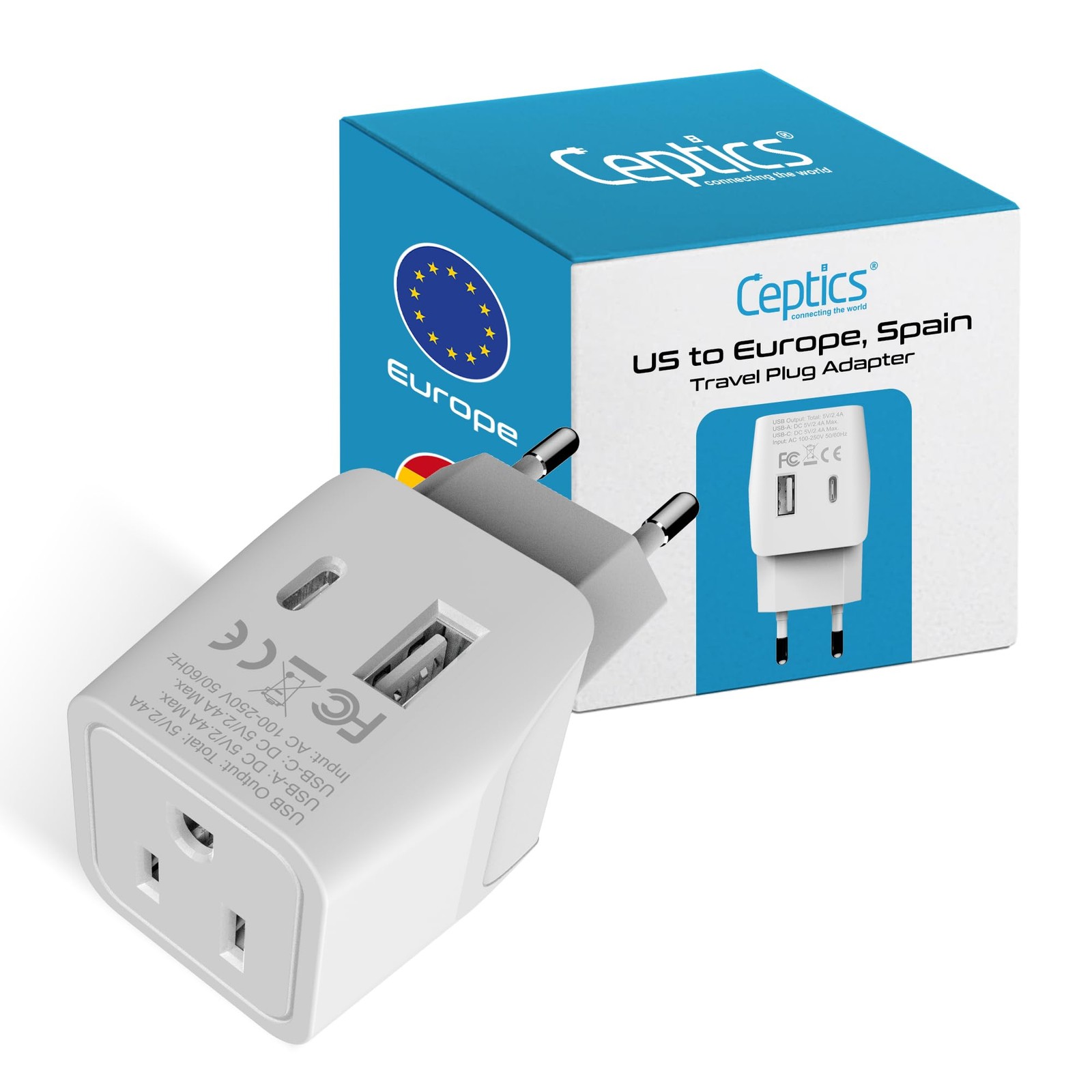 3 in 1 European Travel Plug Adapter - Compact Adapter with USB-A & USB-, Idea...