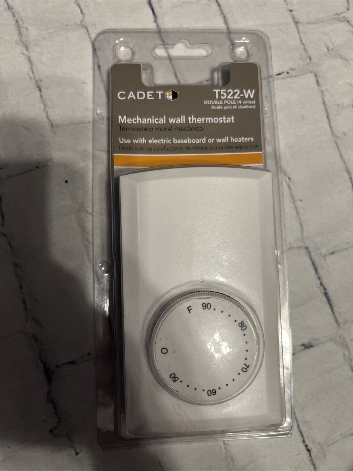 Cadet 08301 T522W Double Pole Wall Mount Non-programmable Thermostat New
