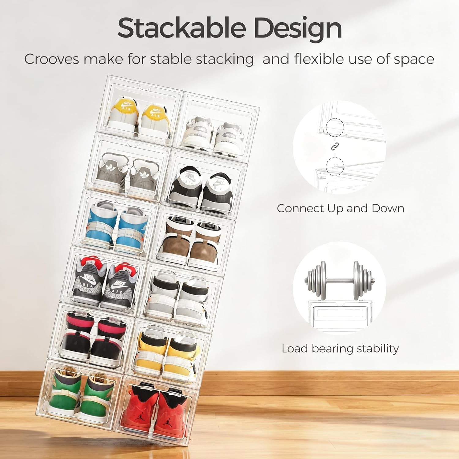 Upgraded Hard Shoe Storage Box 2 Pack X-Large Fit Size 2, Thicken & Sturdy Cl...