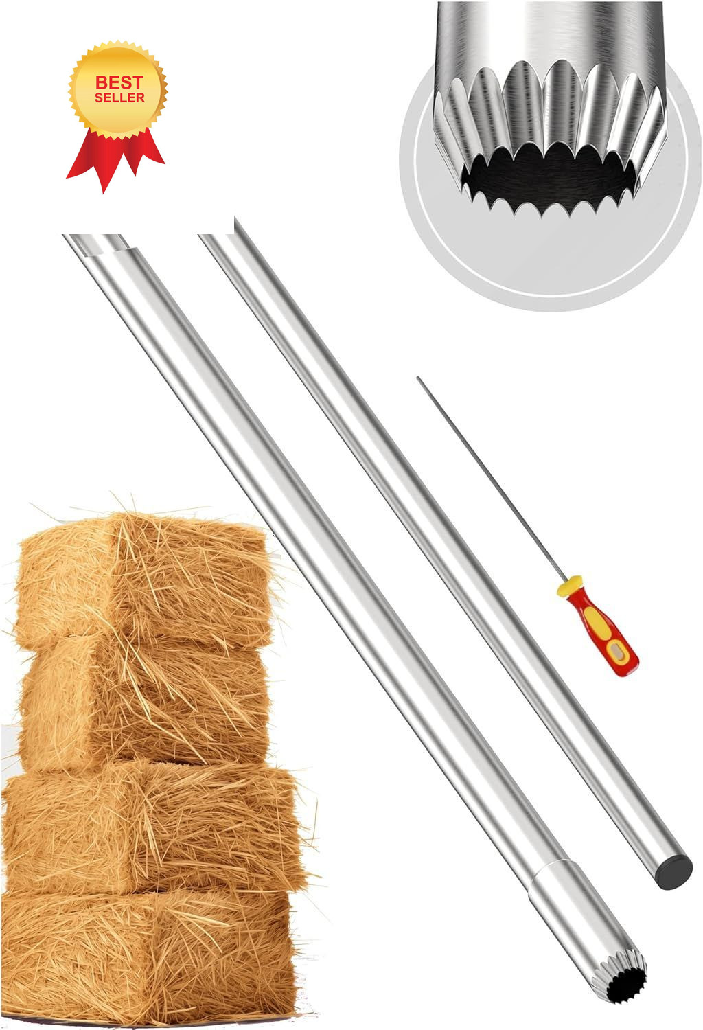 SturdyShape Hay Probe Bale Sampler For Drill 24 Inch With Serrated 24 inch