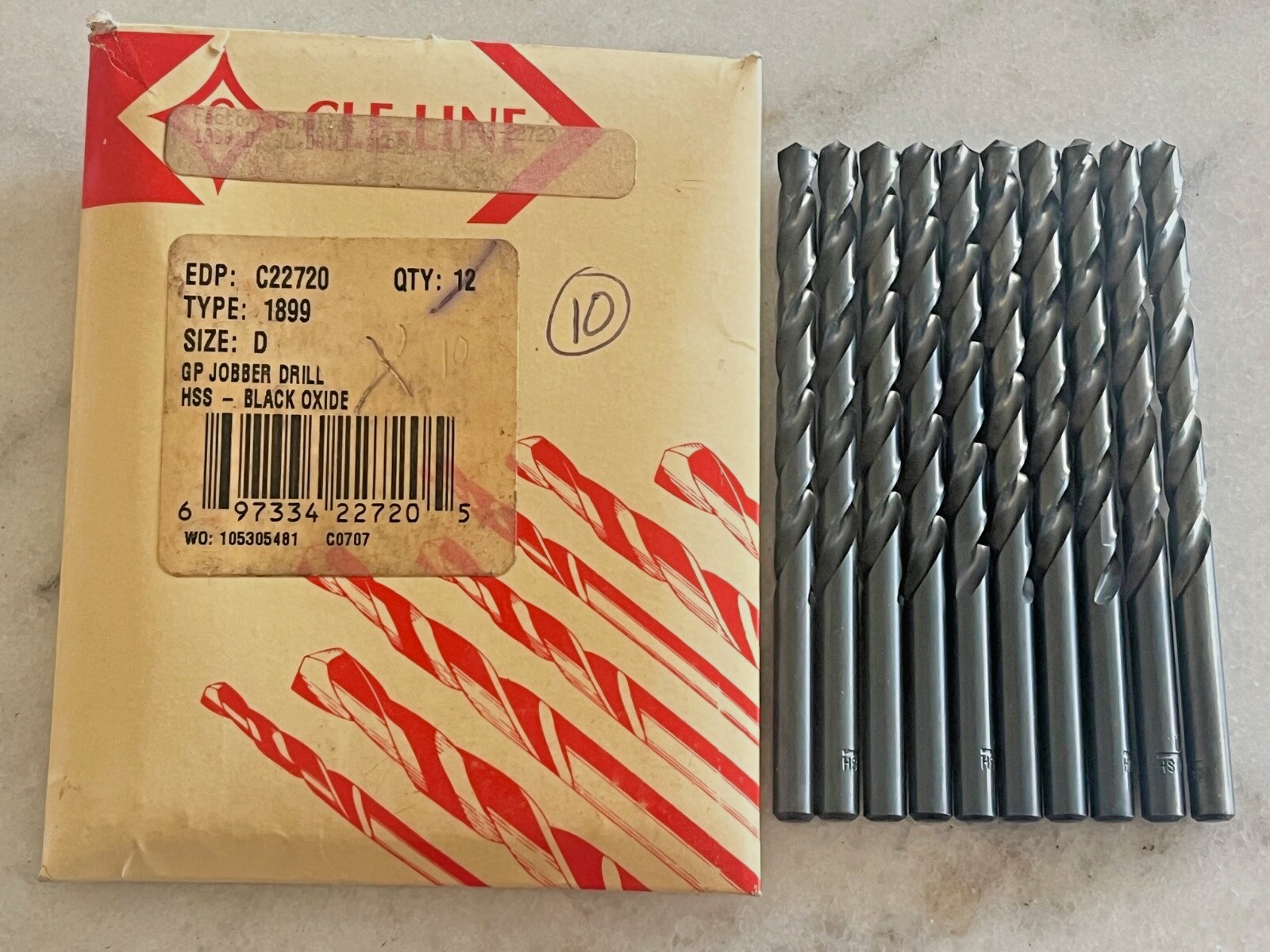 10 new Cleveland CLE-LINE Letter D Jobber Length HS Twist Drills Black Oxide USA
