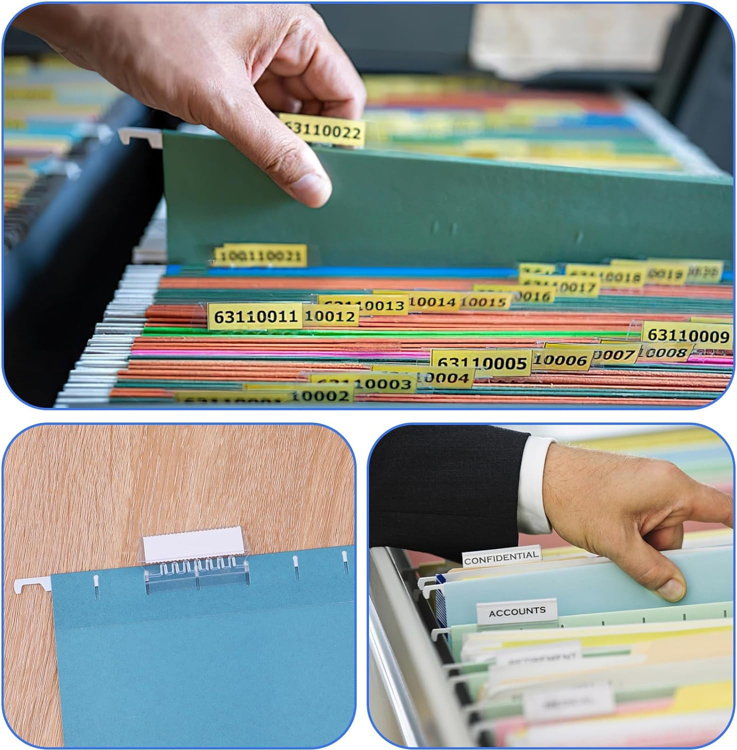 Hanging File Folder Tabs, 120 Pcs File Folder Tabs and 200 Pcs Inserts, File Tab