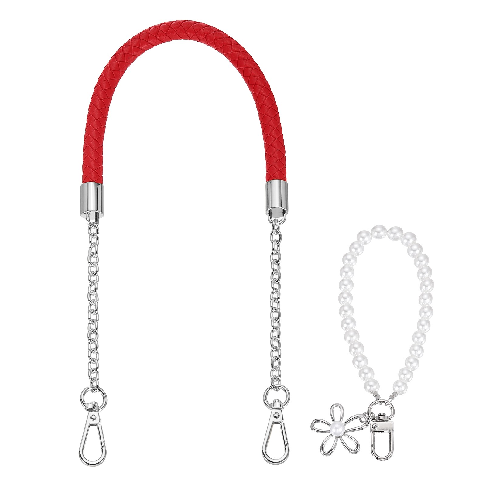 62cm/24.4" PU Leather Braided Purse Straps (Red, Silver Buckle)