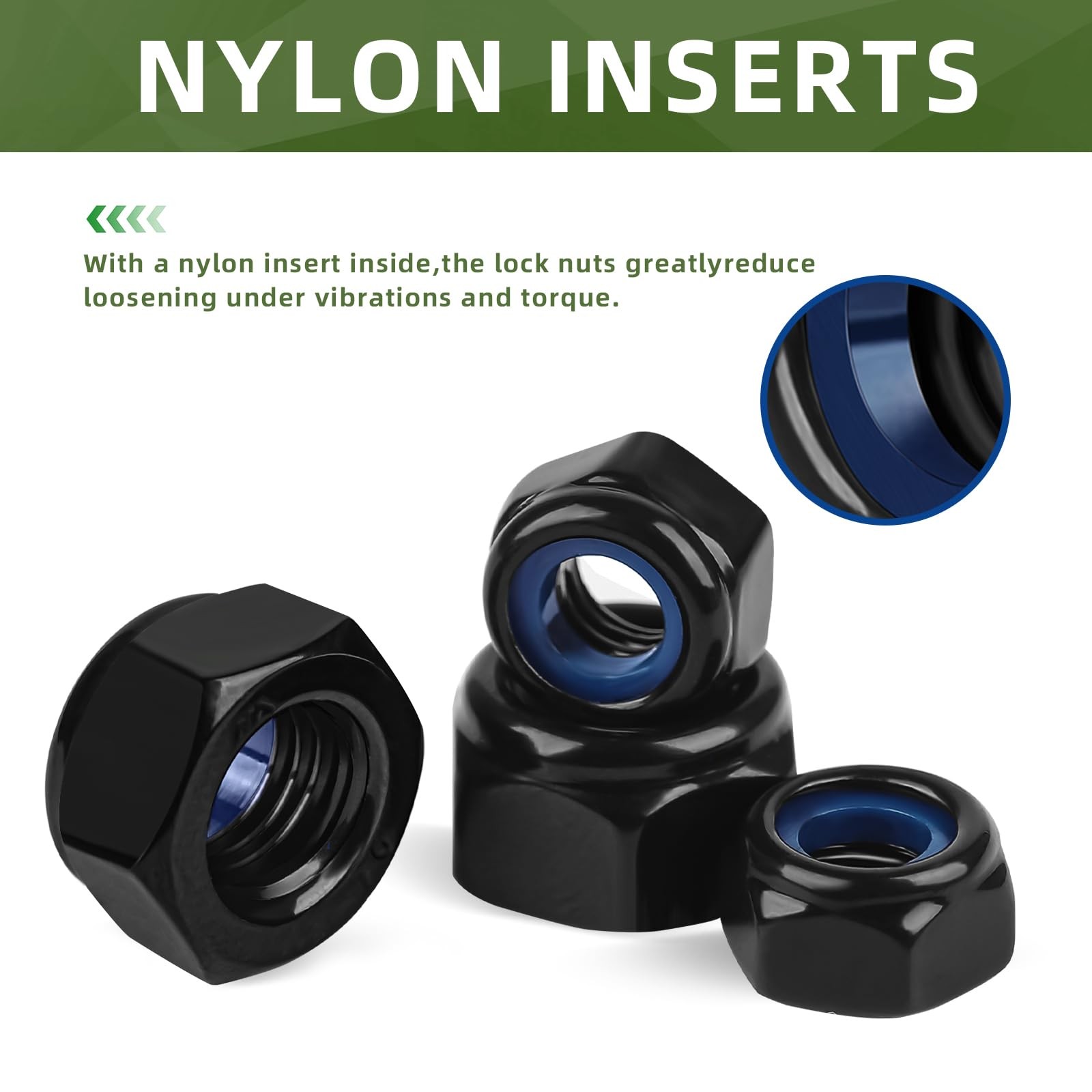 5/1618 Nylon Insert Locknuts Standard Inch Thread Hex Black Coating 50 PCS