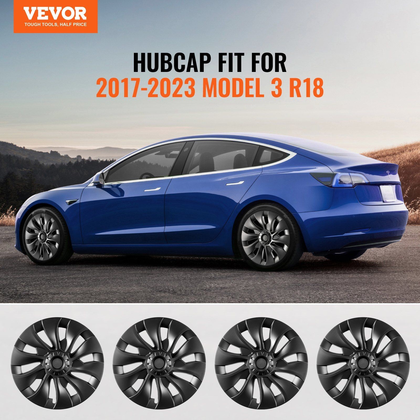 All-Season 18in Wheel Cover for Tesla Model 3 2017-2023 with Open Valve