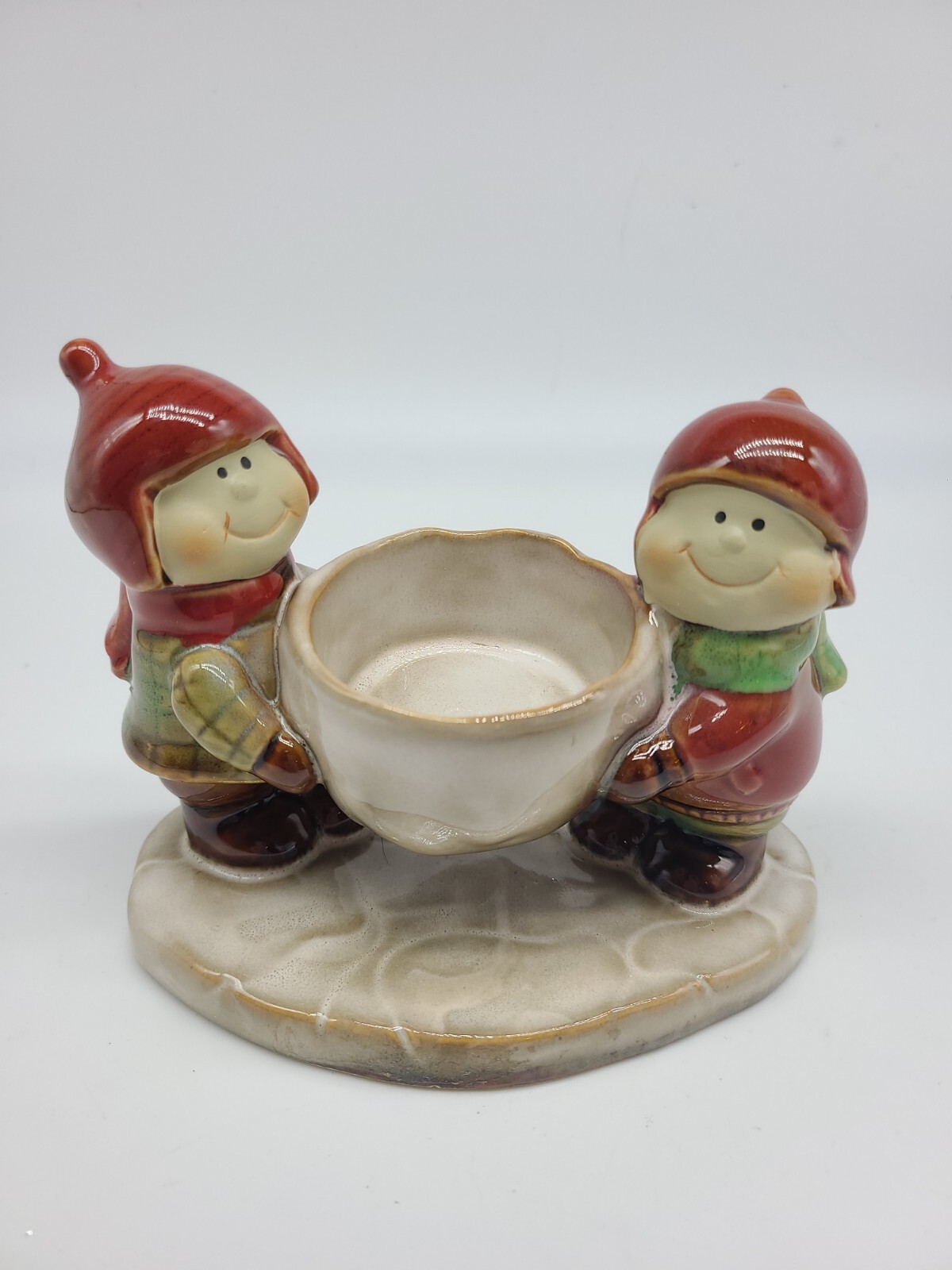 Yankee Candle Tea Light Holder by Ronnie Walter KIDS WITH SNOWBALL Winter