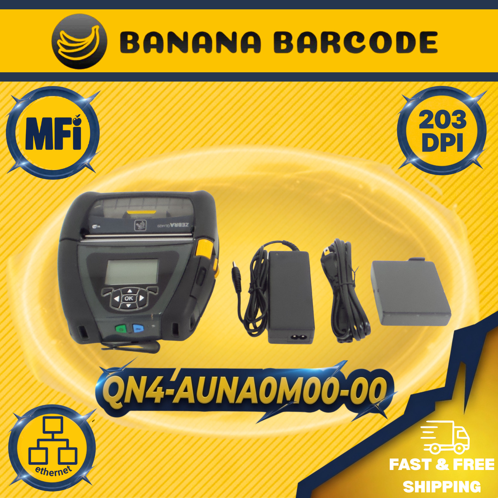Zebra QN4-AUNA0M00-00 Direct Thermal Printer Kit | MFi | 203 dpi | Ethernet |⚡️