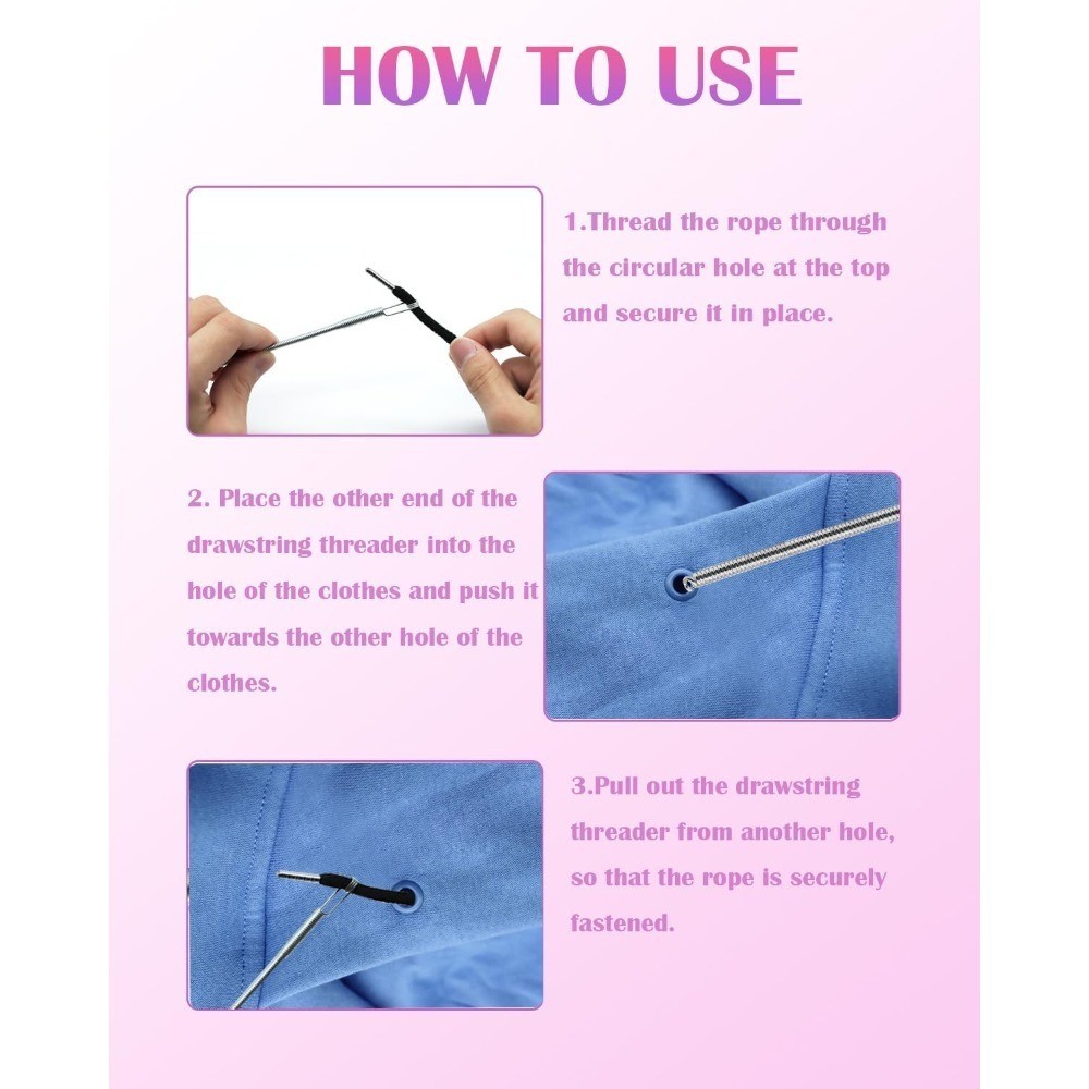 Flexible Elastic Drawstring Threader Tool Set of 4 Replacement Rope Puller for