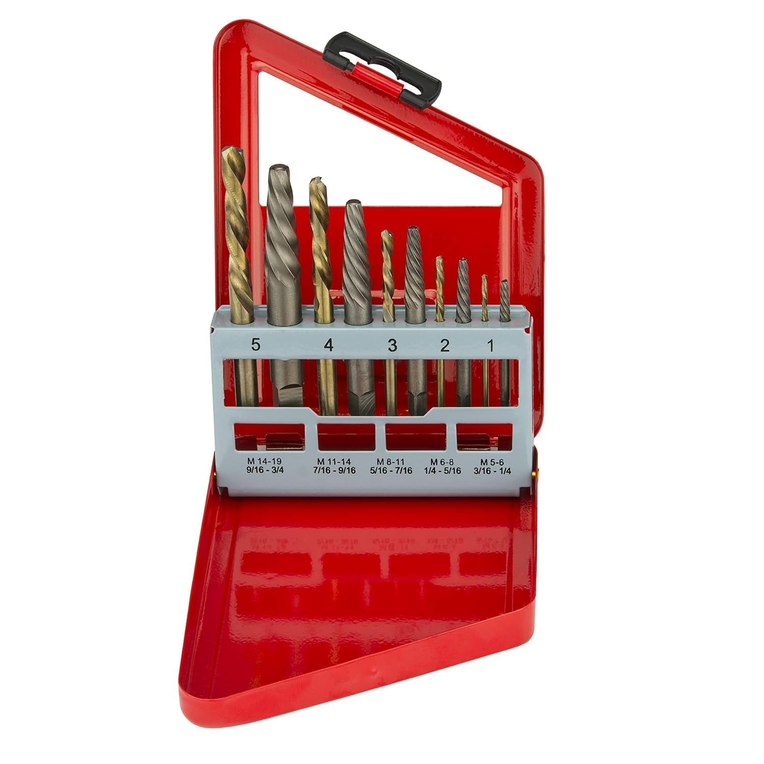 NEIKO 01925A Screw-Extractor And Left-Hand Drill-Bit Set, HSS 10 Piece, Clear