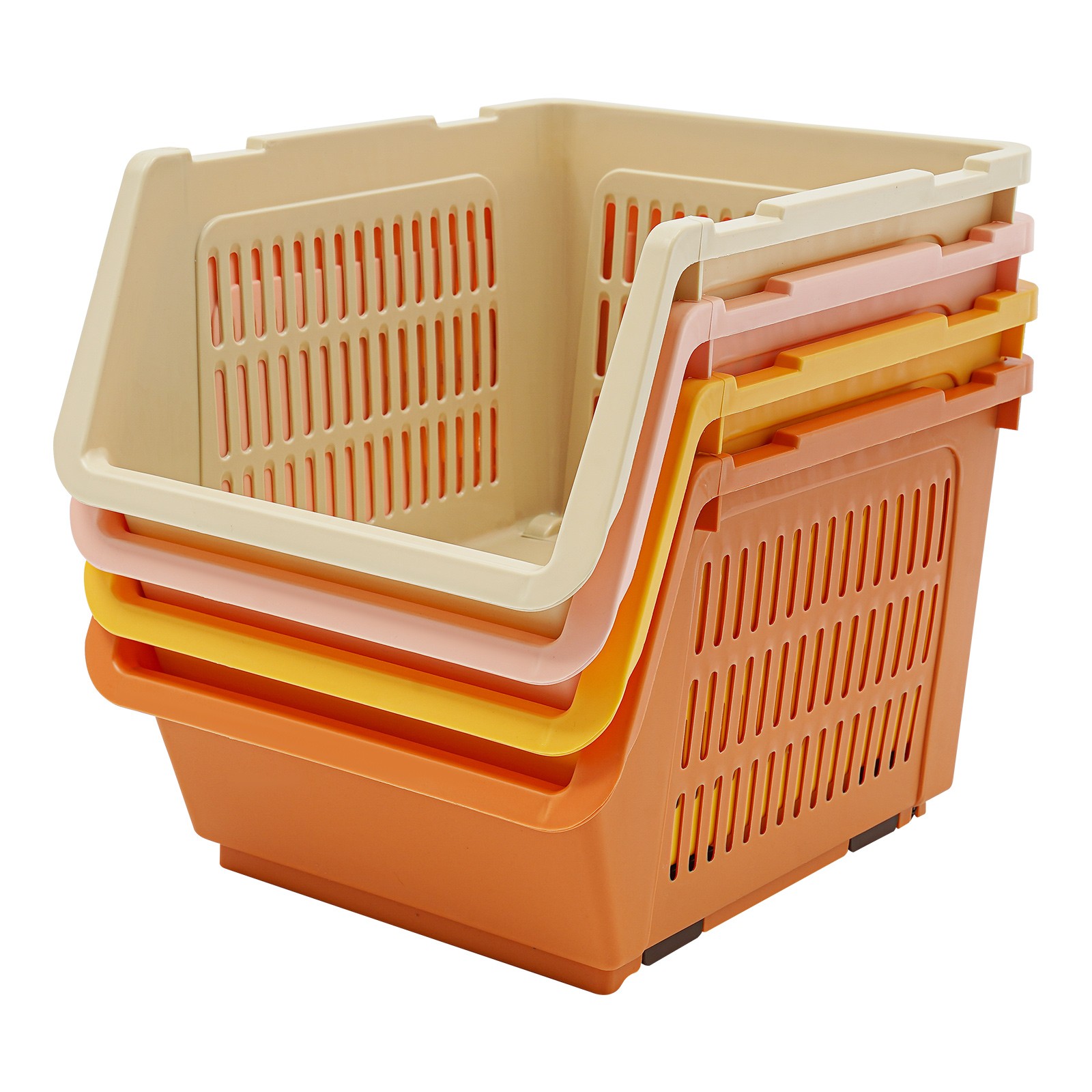 Stackable Plastic Bins - 4pc Large Plastic Organizer Box Cabinets Storage Bins