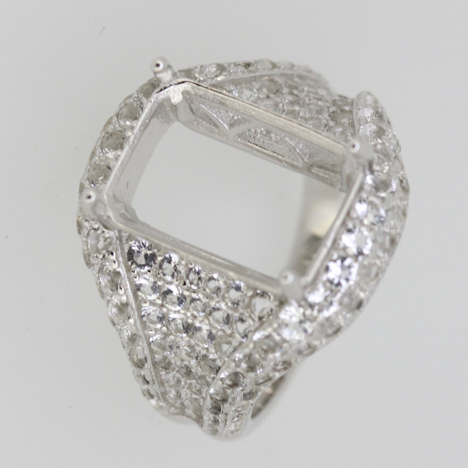 Sterling Silver Semi Mount Ring Setting OCT 14x10mm White Topaz Dome Ring