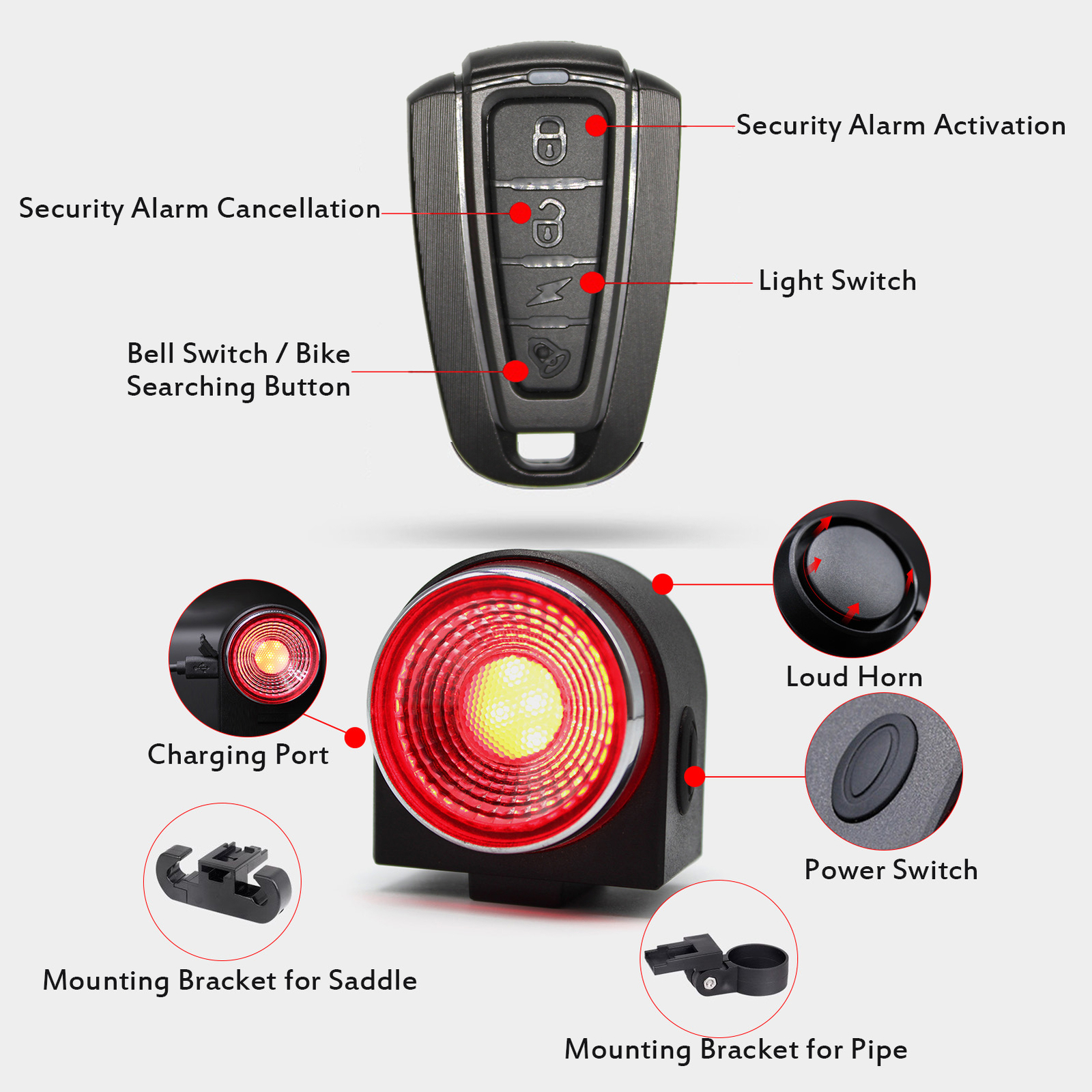 ANTUSI Waterproof Smart Bicycle Taillight Wireless Remote Control Light U6P8
