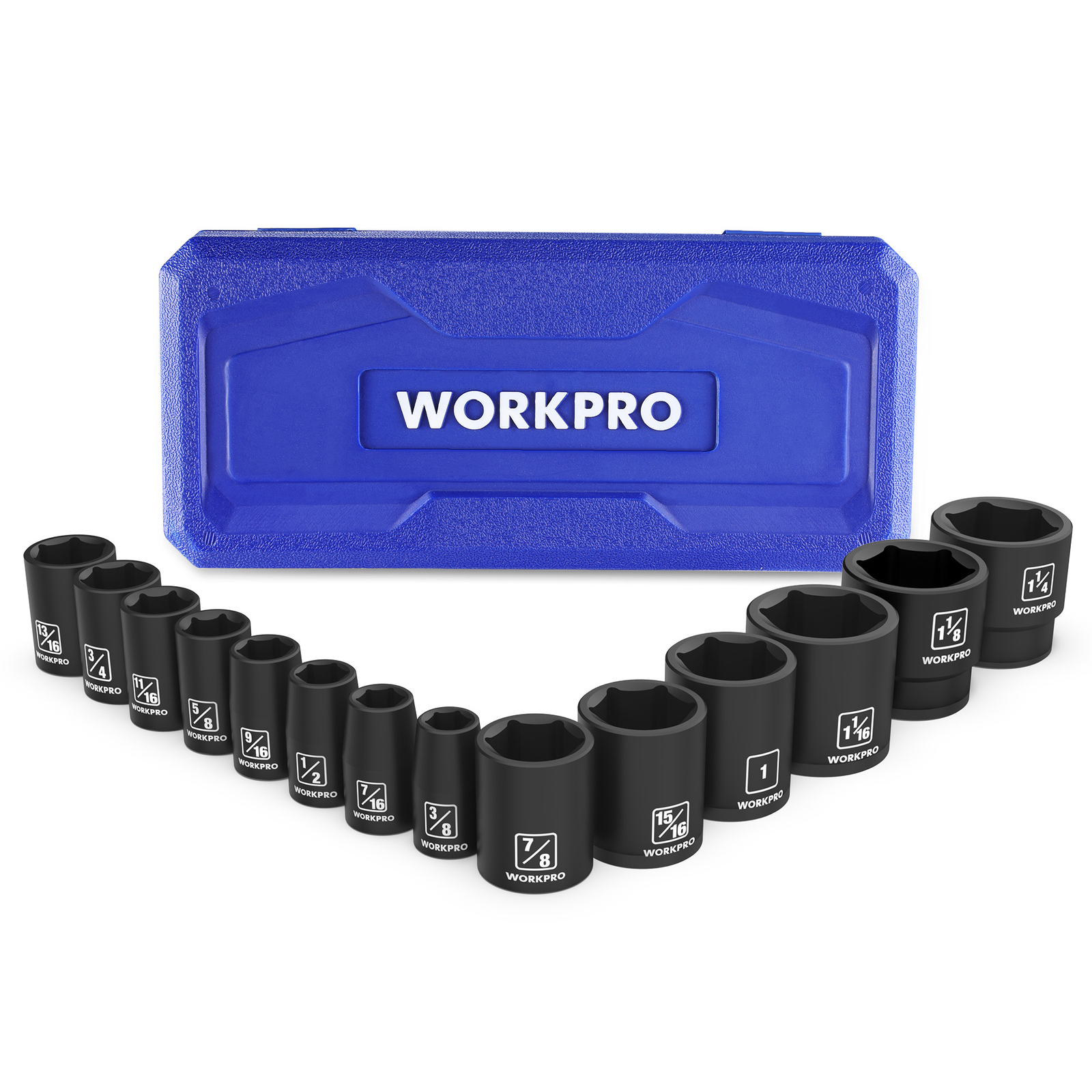WORKPRO 1/2” Drive Shallow Impact Socket Set, SAE Cr-V Steel 6-Point Socket Set