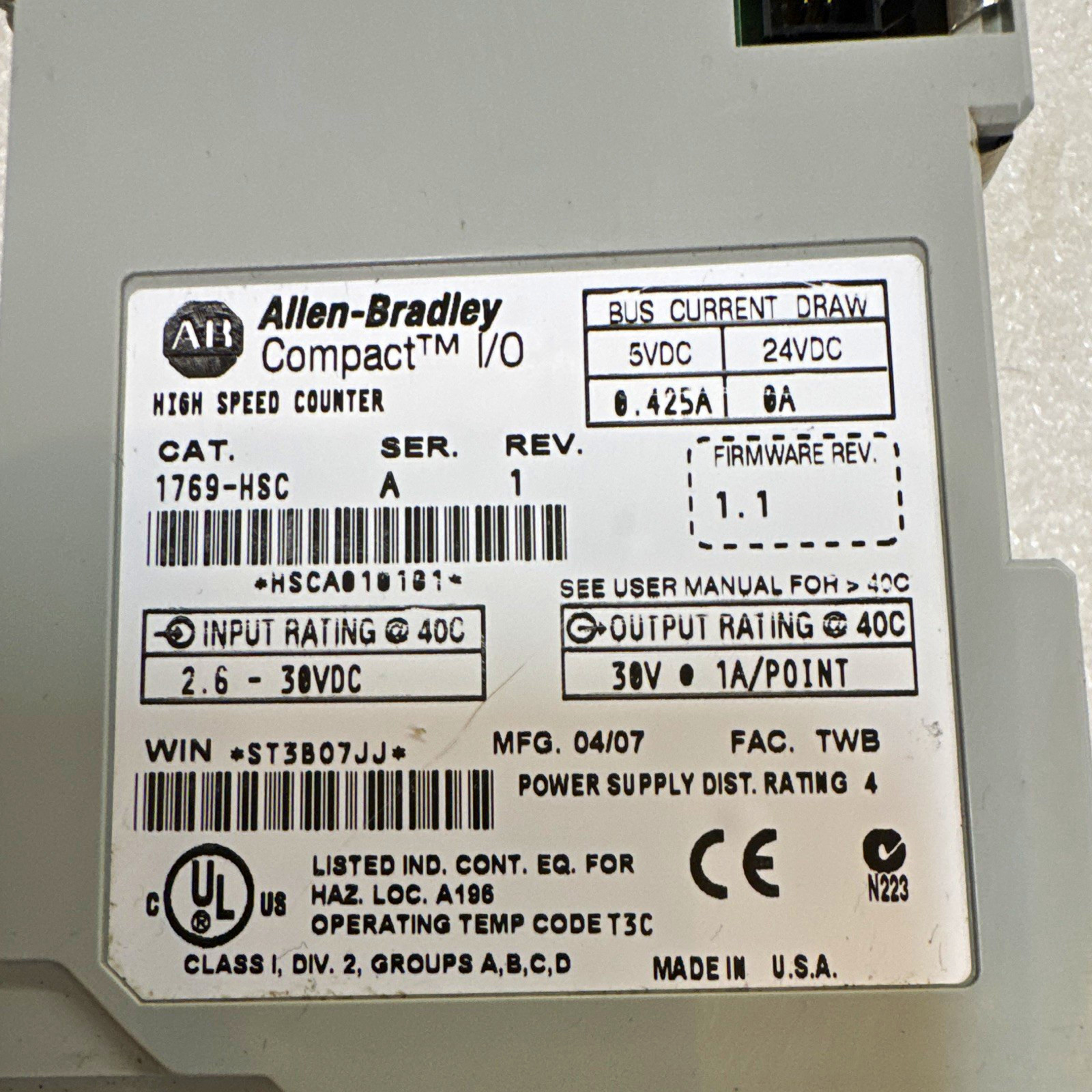 Allen-Bradley 1769-HSC Compact I/O High Speed Counter Module for CompactLogix