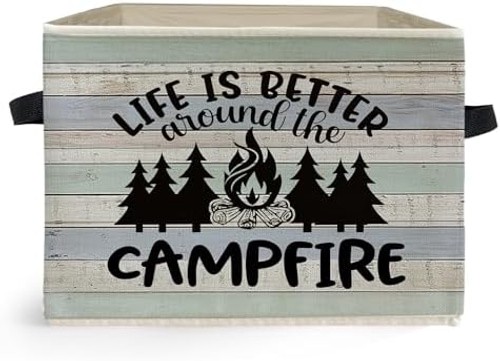 Rustic Camping Storage Box Bins, Life Is Better Around the Campfire Collapsib...