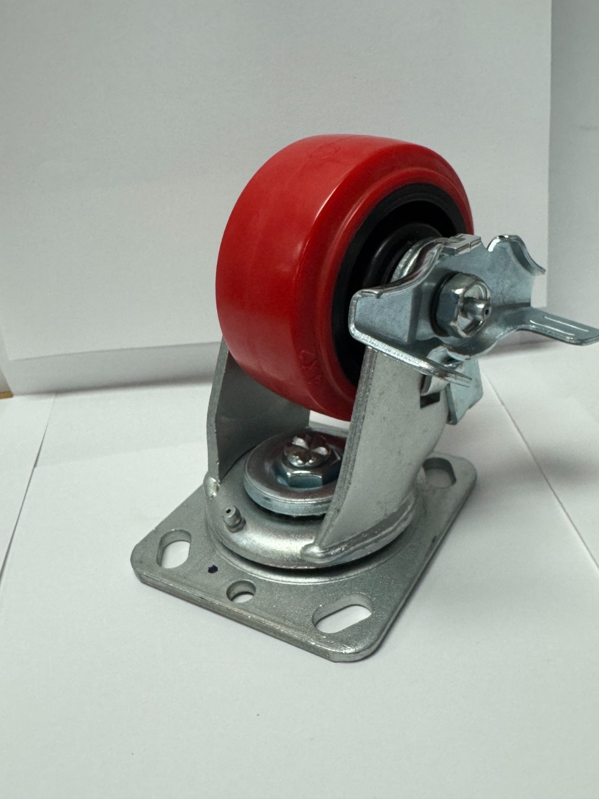 4" Swivel Heavy Duty Caster with Red Wheel and Side Brake - DISCOUNT SALE!