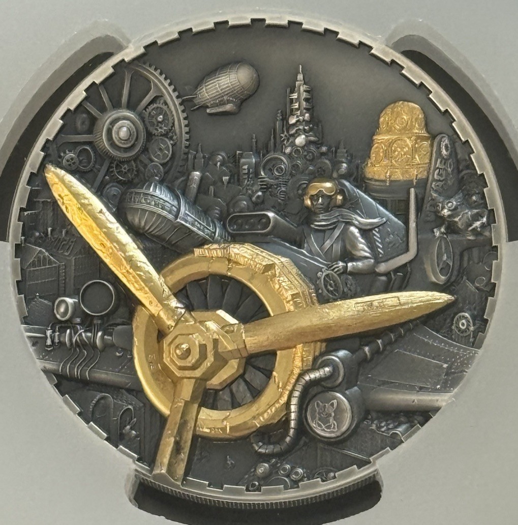 2025 3 Oz .9999 Silver Cook Islands $20 Steampunk - Aviation PCGS SP70 First Day