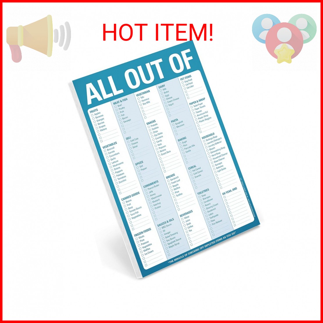 Knock Knock All Out Of Grocery List Note Pad, 6 x 9-inches (Blue)