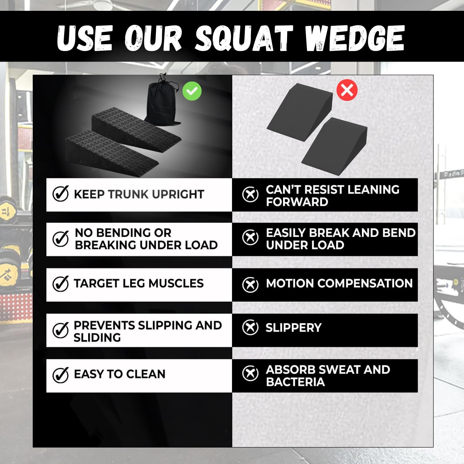2PCs Squat Wedge Block – Adjustable Slant Board for Heel Elevated Squats, Cal...