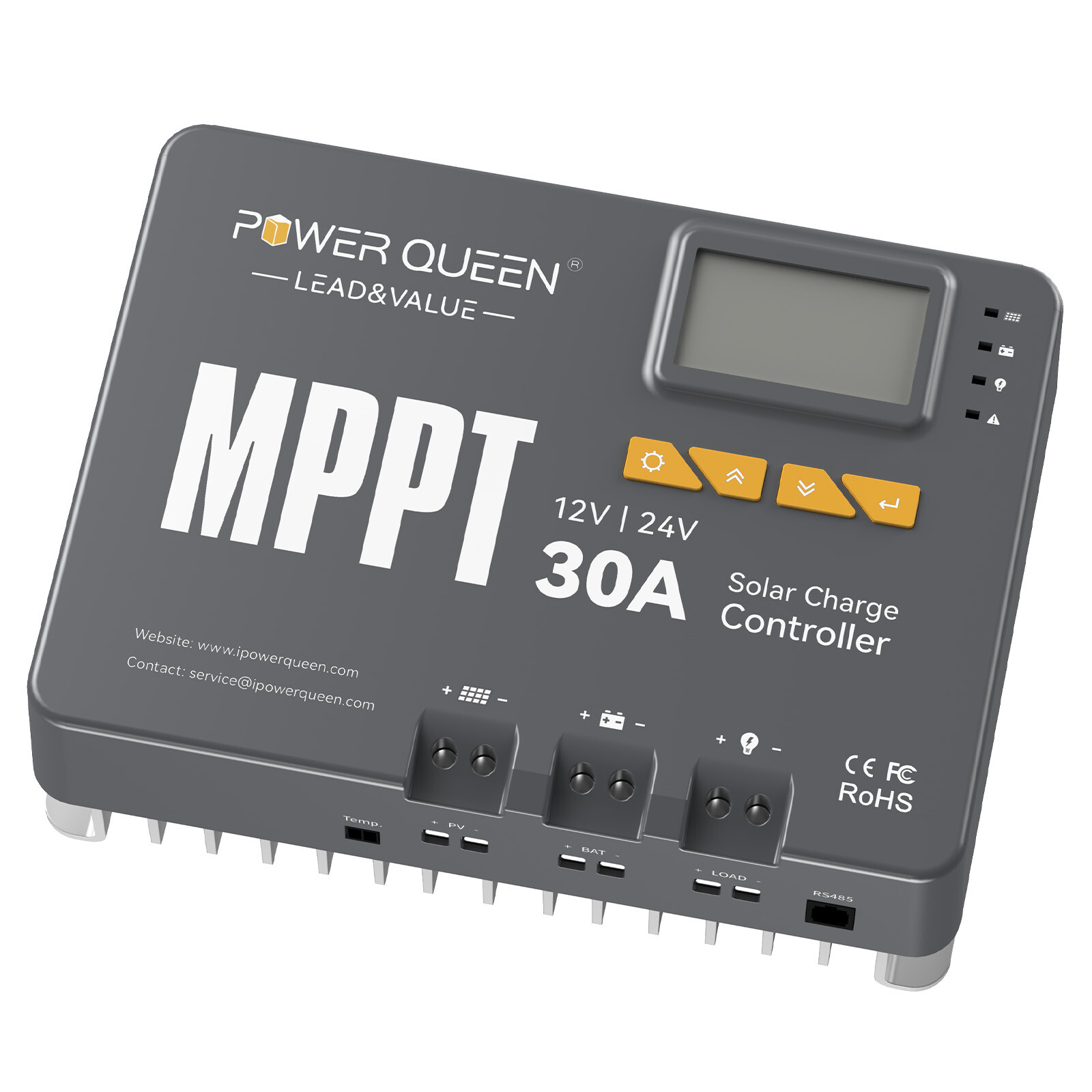 Power Queen 12V 24V 30A MPPT Smart Solar Charge Controller Regulator Bluetooth